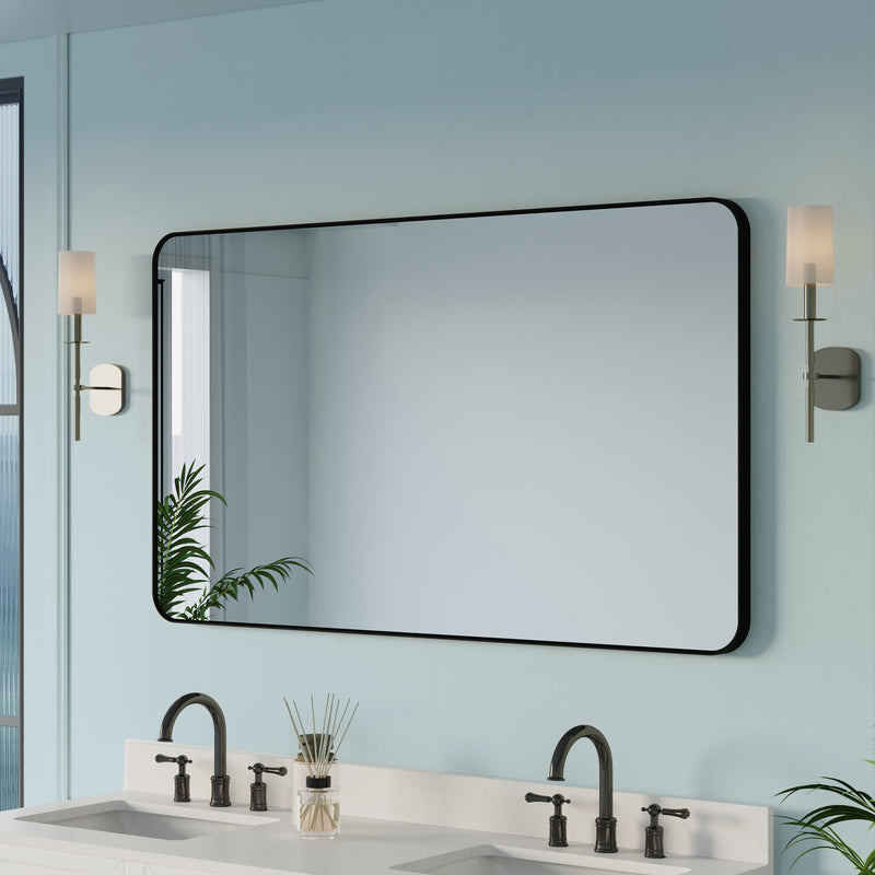 55-in W x 32-in H Black Rectangular Framed Bathroom Vanity Mirror