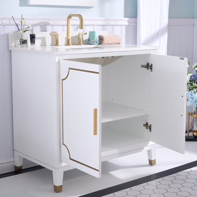 36 in. W x 22 in. D x 35 in. H Freestanding Bathroom Vanity in White with Carrara White Quartz Vanity Top