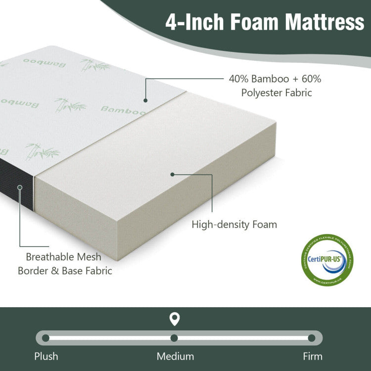 76 x 31 x 4 Inch Tri Folding Foam Mattress with Bamboo Fiber Cover and Handle