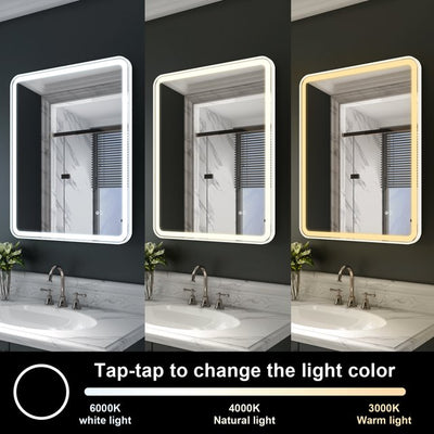 28 x 36 inch LED Bathroom Mirror, Wall Mounted Bathroom Vanity Framed Mirror with Dimmer, Anti-Fog