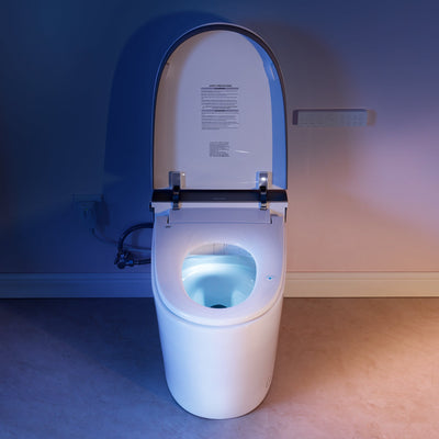 Elongated Smart Bidet Toilet in White with Built-in Tank, Foot Sensor Function, Auto Flush,LED Display