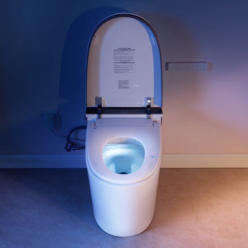 Elongated Smart Bidet Toilet in White with Built-in Tank, Foot Sensor Function, Auto Flush,LED Display