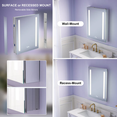 24 in. x 30 in. LED Lighted Surface/Recessed Mount Mirror Medicine Cabinet with Outlet Right Side