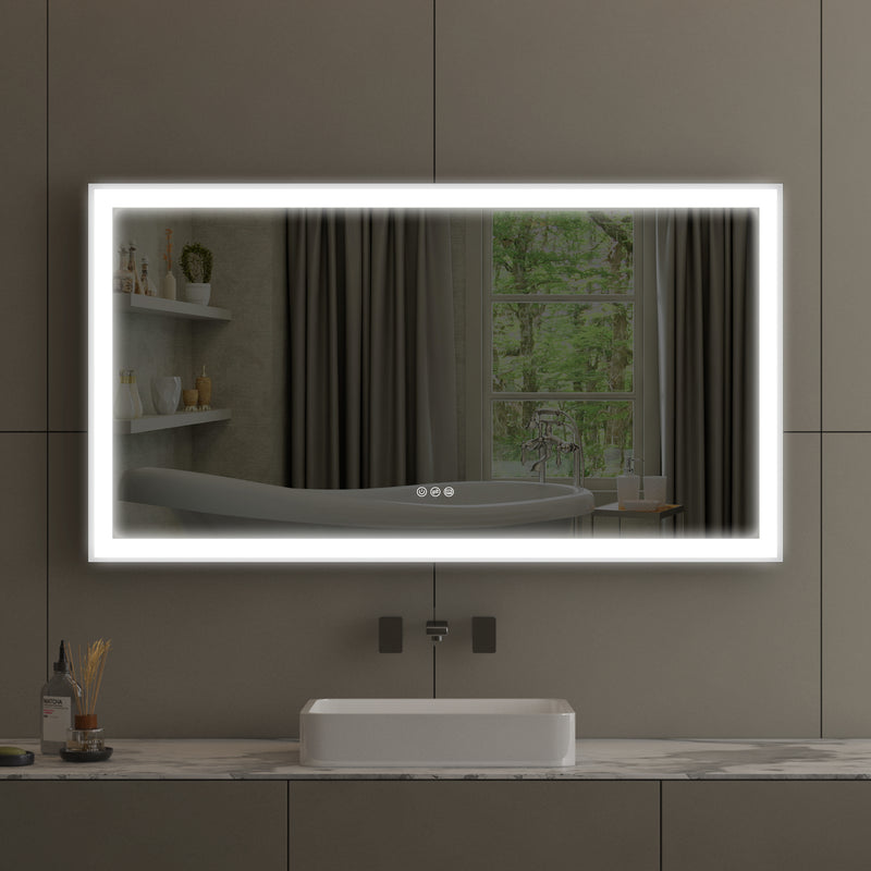 55 in. W x 30 in. H Rectangular Aluminum Framed LED Wall Mount Anti-Fog Modern Decorative Bathroom Vanity Mirror in White