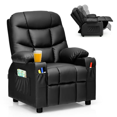 Kids Youth Recliner Chair PU Leather w/Cup Holders & Side Pockets