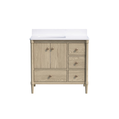 36-Inch Freestanding Oak Bathroom Vanity with White Quartz Top Sink