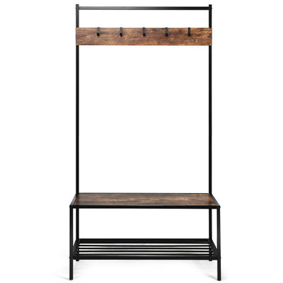 3-in-1 Industrial Hall Tree with Bench and Shoe Storage