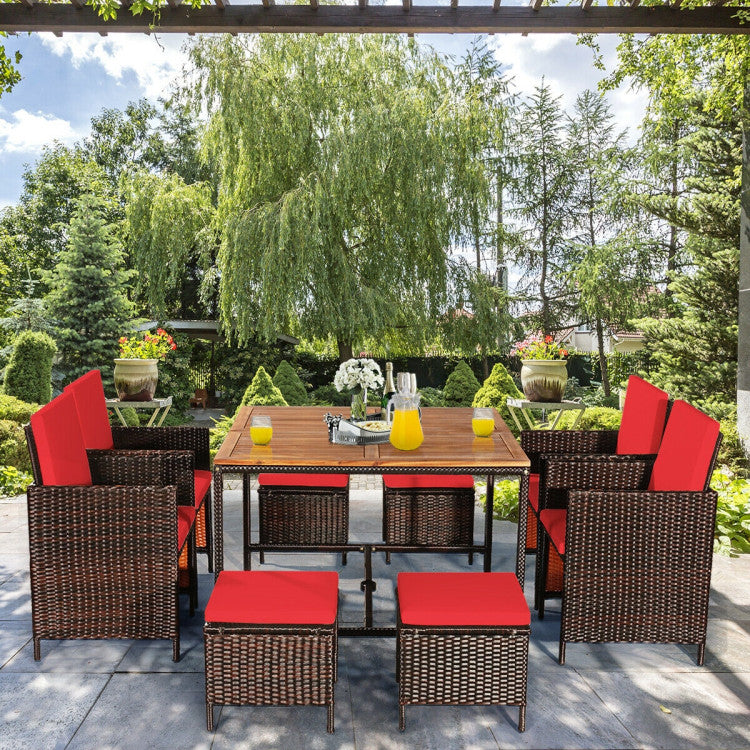 9 Pieces Patio Rattan Dining Cushioned Chairs Set