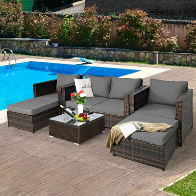 5 Pieces Patio Rattan Furniture Set with Removable Cushions