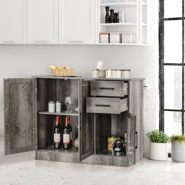 Gray Buffet Server Storage Cabinet with 2-Door Cabinet and 2 Drawers