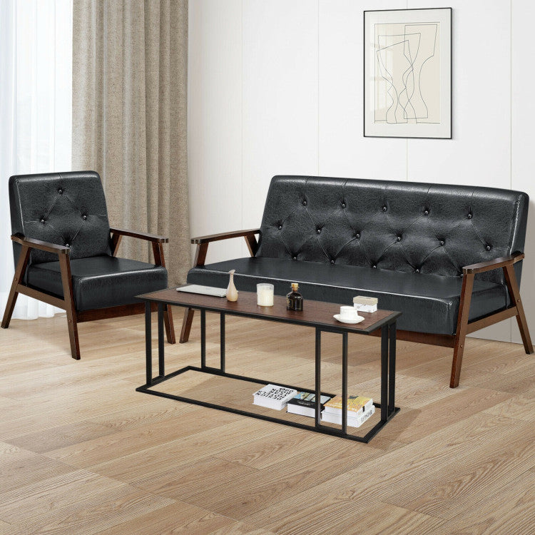 Classic Accent Armchair with Rubber Wood Legs and Armrests