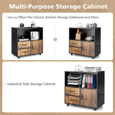 Industrial 2 Drawer File Cabinet with Middle Open Shelf