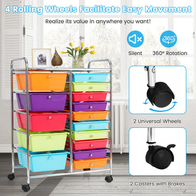 15-Drawer Utility Rolling Organizer Cart Multi-Use Storage