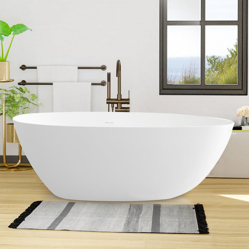 59inch/67inch/71inch Stone Resin Solid Surface Matte Flatbottom Freestanding Bathtub in White