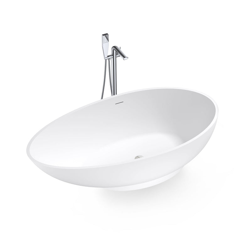 70inch Stone Resin Solid Surface Egg Shape Freestanding Bathtub in Matte White