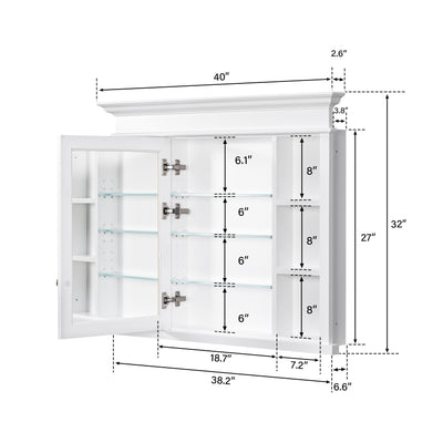 40 in.W x 32 in.H Recessed Bathroom Medicine Cabinet with Mirror in White