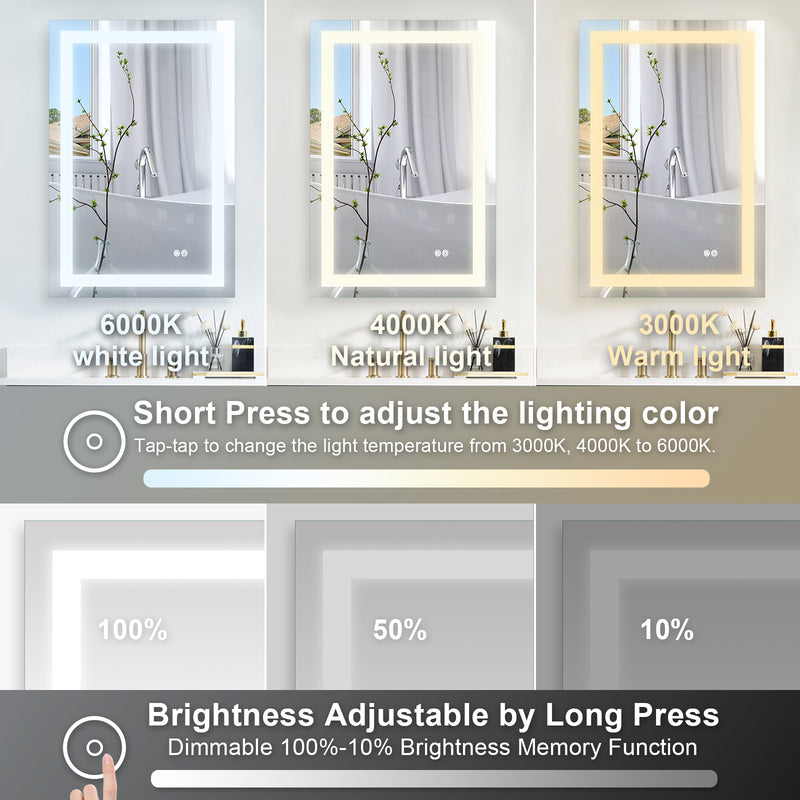 24 in. W x 32 in. H Frameless Rectangular LED Light Bathroom Mirror