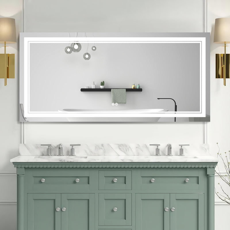 60 in. W x 28 in. H Frameless Rectangular LED Light Wall Mount Bathroom Mirror