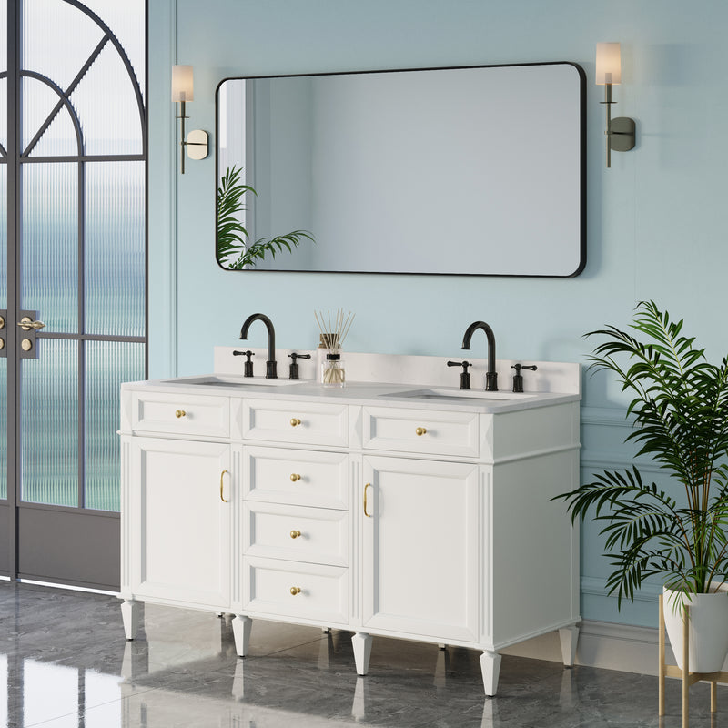 60-in W x 28-in H Black Rectangular Framed Bathroom Vanity Mirror