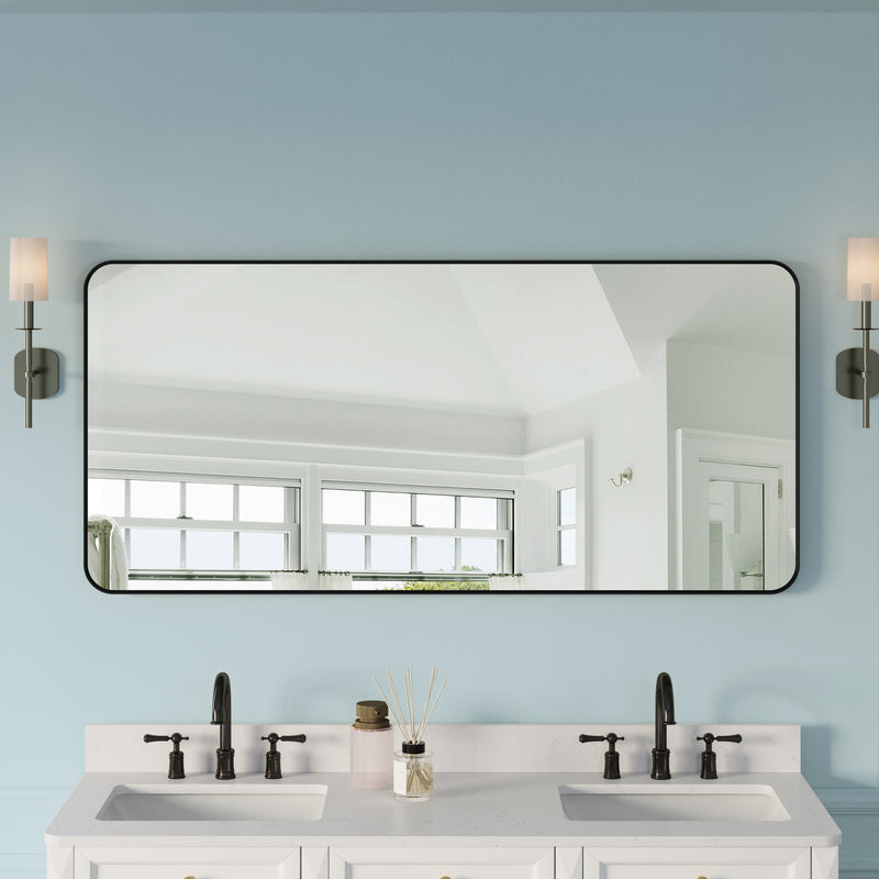 60-in W x 28-in H Black Rectangular Framed Bathroom Vanity Mirror