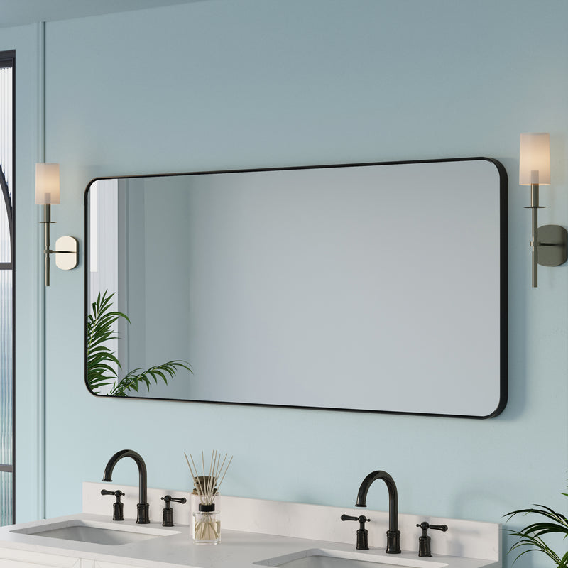 60-in W x 28-in H Black Rectangular Framed Bathroom Vanity Mirror