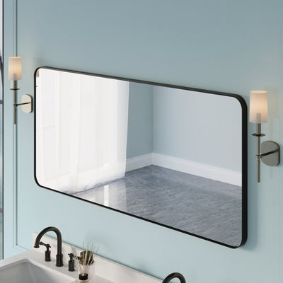 60-in W x 28-in H Black Rectangular Framed Bathroom Vanity Mirror