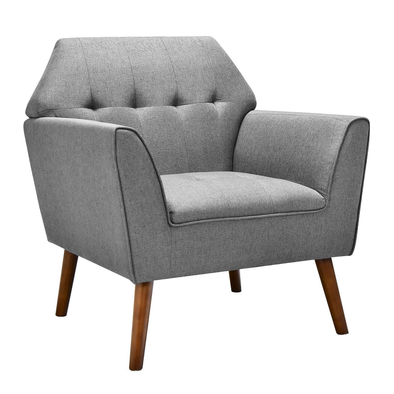 Modern Tufted Fabric Accent Chair Upholstered Armchair with Rubber Wood Legs Blue