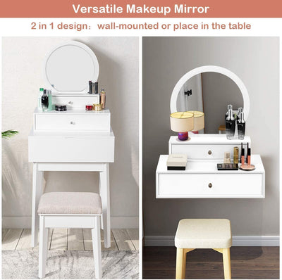 Makeup Dressing Wall Mounted Vanity Mirror with 2 Drawer