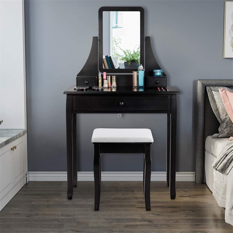 3-Drawer Dressing Vanity Table Set with Padded Stool and Mirror