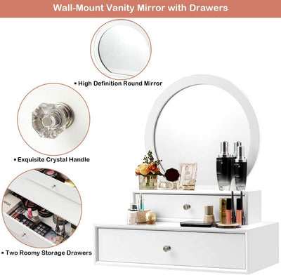 Makeup Dressing Wall Mounted Vanity Mirror with 2 Drawer