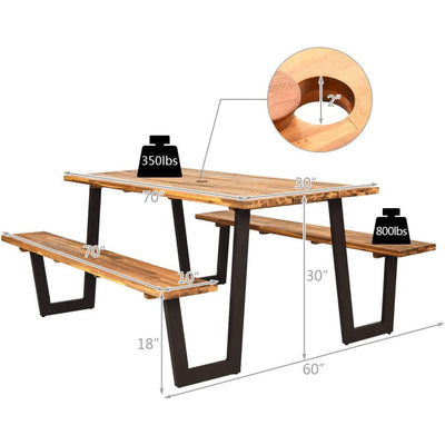 70 Inch Dining Table Set with Seats and Umbrella Hole