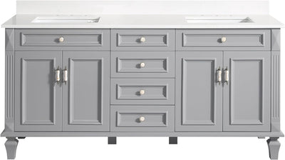 72 inch Navy Blue Freestanding Solid Wood Bathroom Vanity Storage Organizer with Carrara White Quartz Countertop