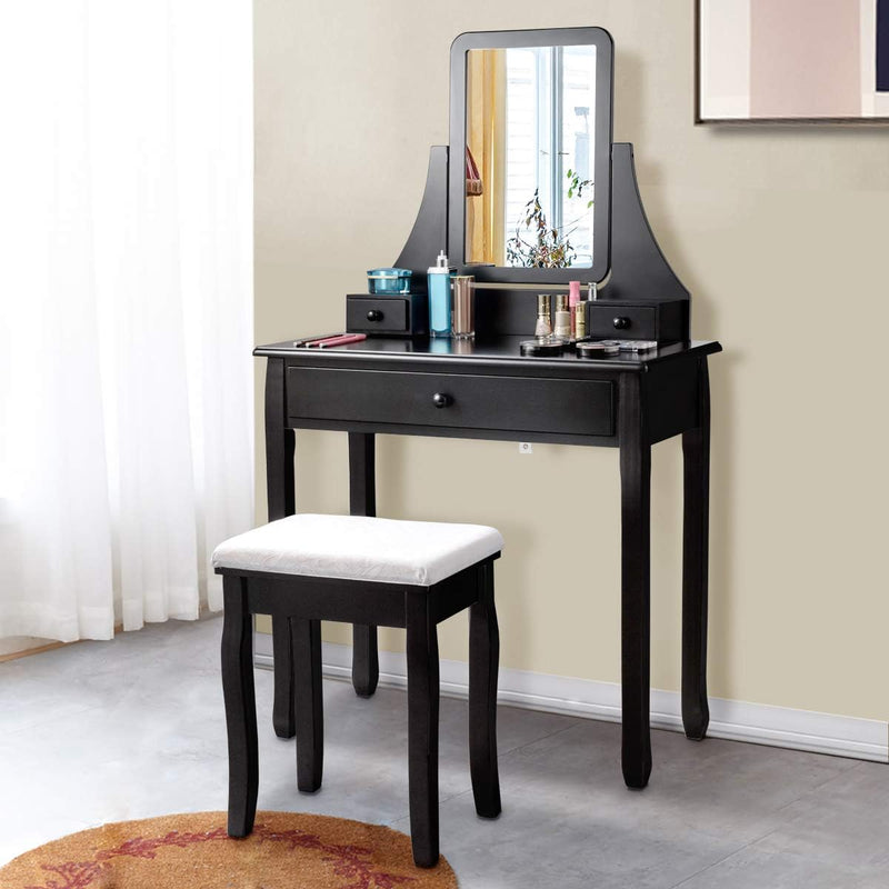 3-Drawer Dressing Vanity Table Set with Padded Stool and Mirror