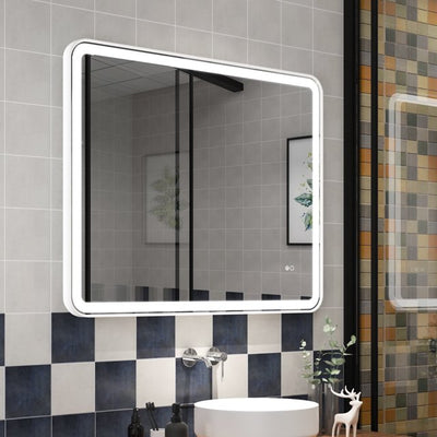 40 x 32 inch LED Bathroom Mirror, Wall Mounted Bathroom Vanity Framed Mirror with Dimmer, IP54 Enhanced Anti-Fog