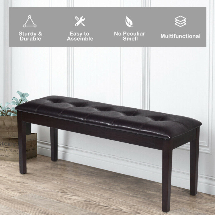 Traditional Upholstered PU Leather Dining Room Bench-Brown