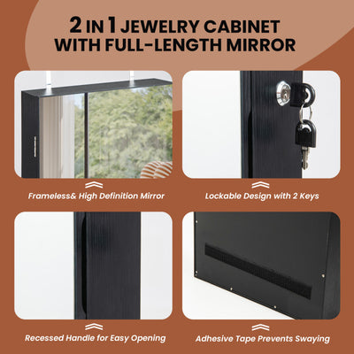 Wall Mounted Jewelry Cabinet with 3-Color Lights