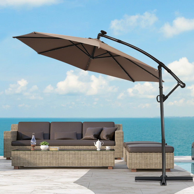 10 Feet 360° Rotation Solar Powered LED Patio Offset Umbrella without Weight Base