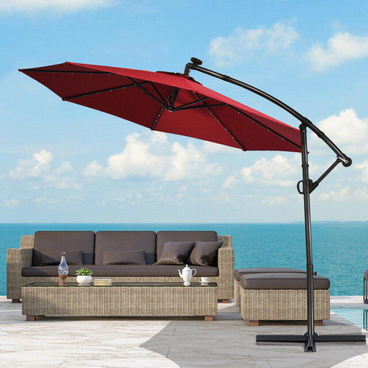 10 Feet 360° Rotation Solar Powered LED Patio Offset Umbrella without Weight Base