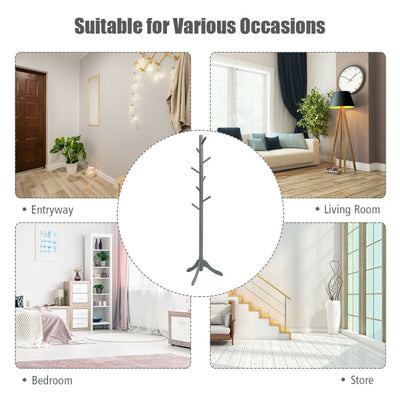 Adjustable Wooden Tree Coat Rack with 8 Hooks for Home Office Hall Entryway