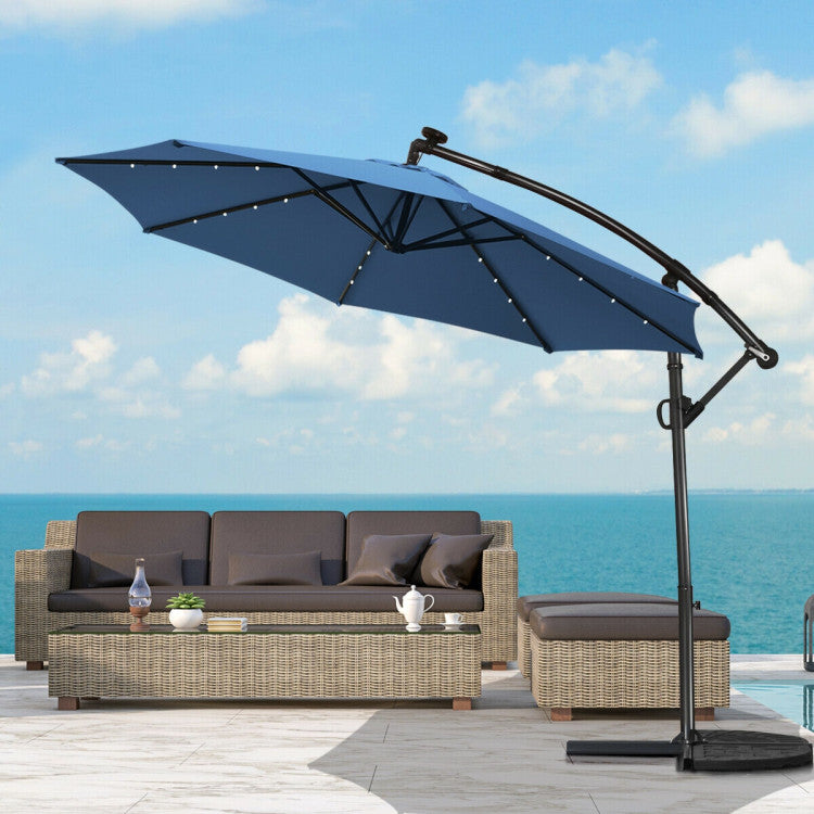 10 Feet 360° Rotation Solar Powered LED Patio Offset Umbrella without Weight Base