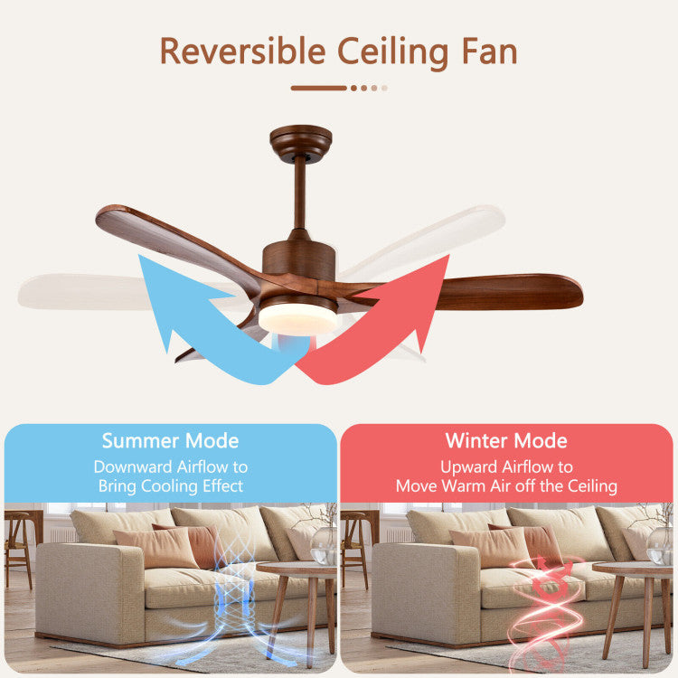 52 Inch Reversible Ceiling Fan with LED Light and Adjustable Temperature