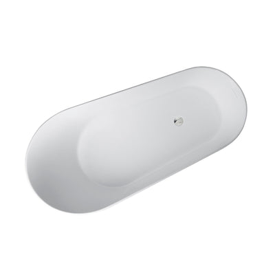 67inch Solid Surface Stone Resin Oval Shape Soaking Bathtub with Overflow in Matte White