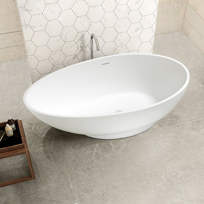 70inch Stone Resin Solid Surface Egg Shape Freestanding Bathtub in Matte White