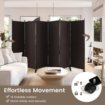 6 Panel 5.7 Feet Tall Rolling Room Divider on Wheels