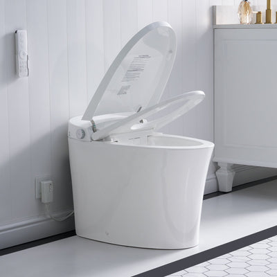 Elongated Smart Bidet Toilet in White with Built-in Tank, Foot Sensor Function, Auto Flush