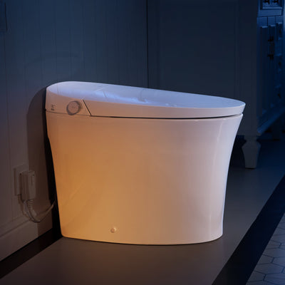 Elongated Smart Bidet Toilet in White with Built-in Tank, Foot Sensor Function, Auto Flush