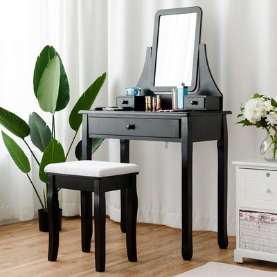 3-Drawer Dressing Vanity Table Set with Padded Stool and Mirror