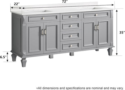 72 inch Navy Blue Freestanding Solid Wood Bathroom Vanity Storage Organizer with Carrara White Quartz Countertop