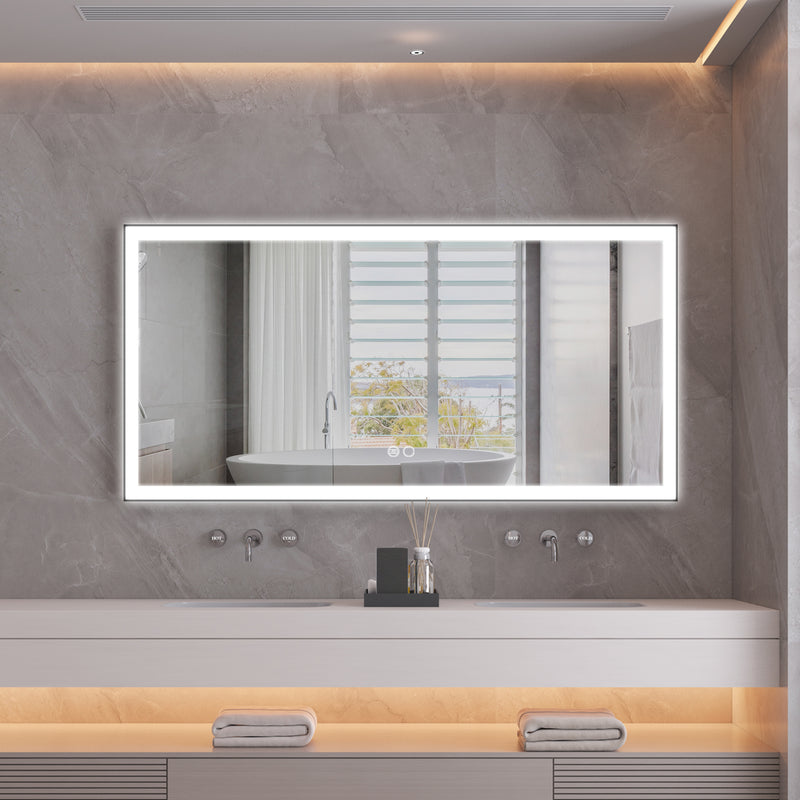 72 in. W x 36 in. H Rectangular Framed LED Light Wall Vertical/Horizontal Bathroom Vanity Mirror in Alumi