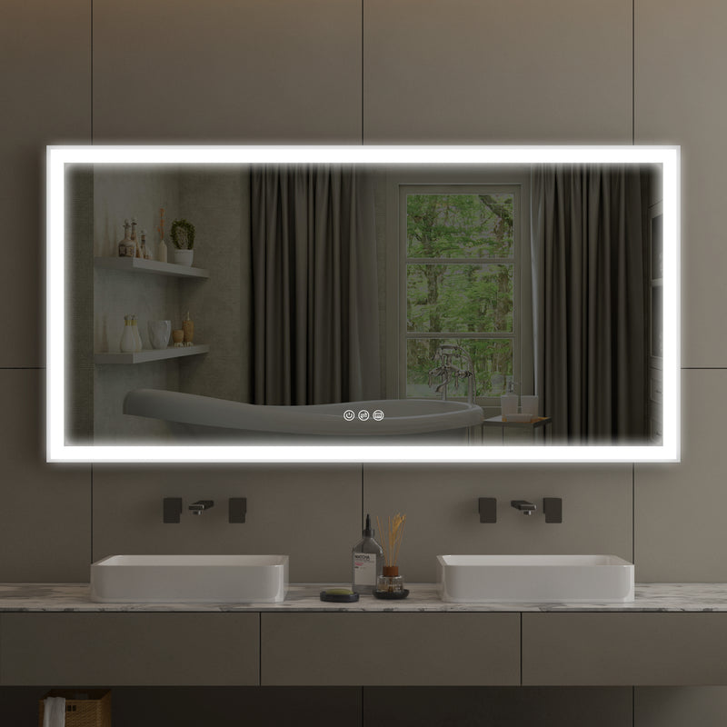 72 in. W x 36 in. H Rectangular Aluminum Framed LED Wall Mount Anti-Fog Modern Decorative Bathroom Vanity Mirror in White